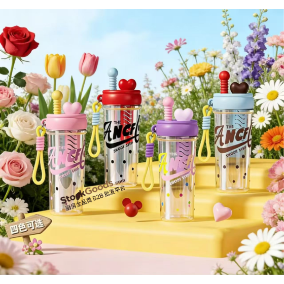 880ml Cartoon Animal Infuser Straw Water Bottle Portable Plastic Cup