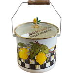 18/20/22cm Premium Enamel Storage Bucket With Lemon Check Designs & Glass Lid, Rice Milk Canister, Gold Metal Rim, Wooden Grip, Zinc Alloy Cartoon Lemon Lid Knob