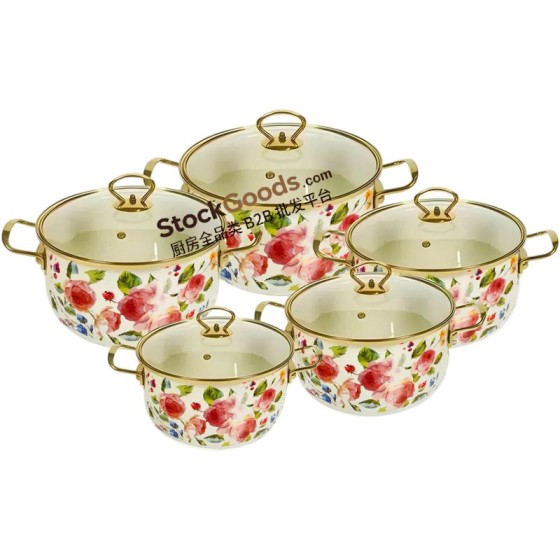 High-grade Enamel Pot with Glass Lid & Golden Handle, Sizes 18/20/22/24/26cm