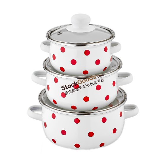 12-14-16CM Mini Enamel Casserole Pot With Dot Decals
