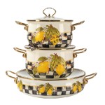 20cm/24cm/30cm High-Grade Lemon Decals Enamel Pot Set With Glass Lid & Golden Handle With Black Bottom Logo