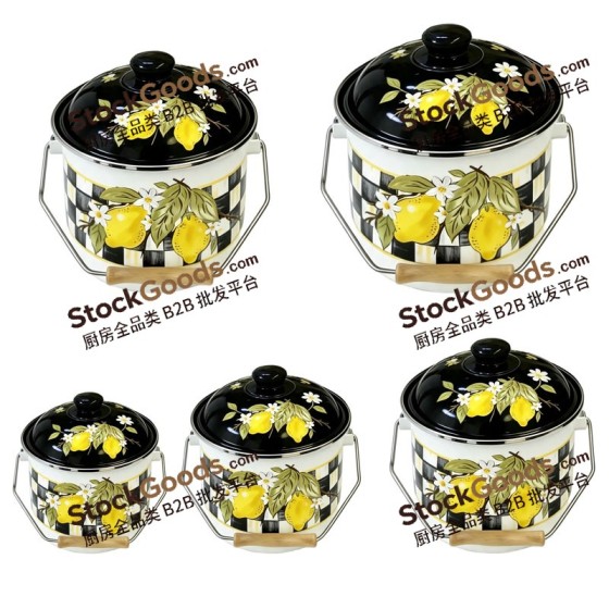 18cm/20cm/22cm/24cm/26cm High Quality Lemon Decals Enamel Bucket Milk Jar With Wooden Handle