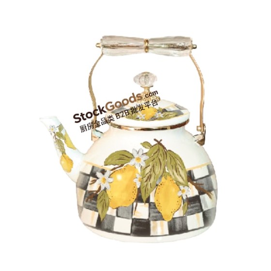 5.0L High Quality Lemon Decals Enamel Kettle With Golden Rim & Knob and Crystal Handle