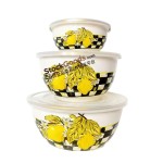 16cm/22cm/26cm High Quality Lemon Decals Enamel Salard Bowl With Plastic Lid