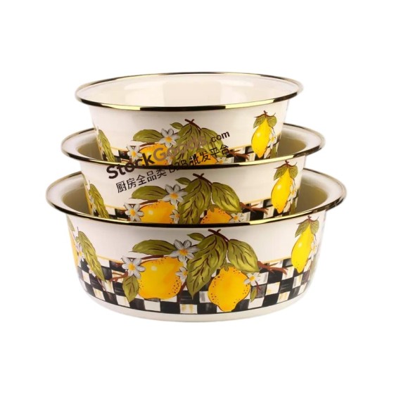24cm/28cm/32cm High Quality Lemon Decals Enamel Basin With Golden Rim and Bottom Logo