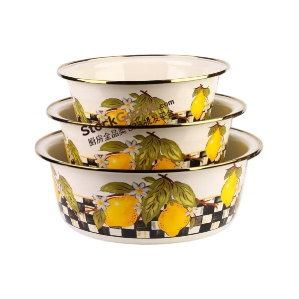 24cm/28cm/32cm High Quality Lemon Decals Enamel Basin With Golden Rim and Bottom Logo