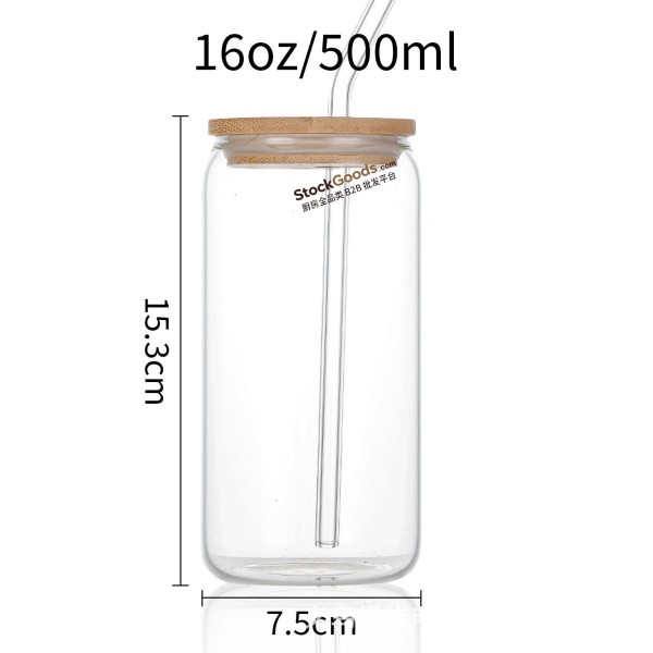 500ml Clear Borosilicate Glass Cup with Straw, Alphabet Can Style, Multiple Letters Available