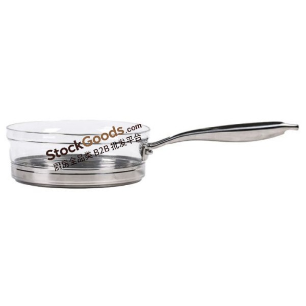 Borosilicate Glass Frying Pan with Stainless Steel Handle, SUS304 Clad Bottom, 2 Sizes Available, Induction Cooker Compatible