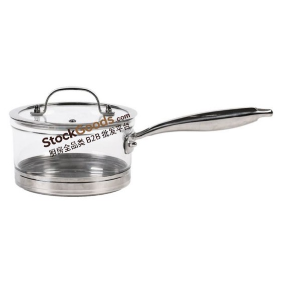 Borosilicate Glass Milk Pan with Glass Lid, Stainless Steel Handle & Knob, SUS304 Clad Bottom, 4 Sizes Available, Induction Cooker Compatible
