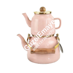 GüzelEmaye 1.0L/2.5L Luxury Enamel Teapot Kettle Set With Colors Wooden Knobs & Handle And Golden Rim