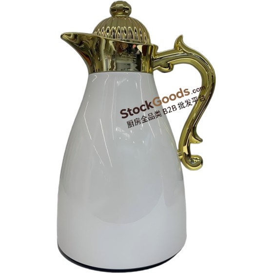 0.7/1.0L Pearl‑White Glossy Gold‑Trimmed Middle‑Eastern Thermal Jug