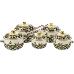 GüzelEmaye High Quality Bird Plaid Decals Golden Rim & Knob Enamel Lid & Hollow Handles Enamel Belly Shape Pot Multiple Sizes Available