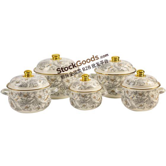 GüzelEmaye High Quality Dragonfly Floral Decals Golden Rim & Knob Enamel Lid & Hollow Handles Enamel Belly Shape Pot Multiple Sizes Available