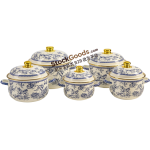 GüzelEmaye High Quality Blue Bird Decals Golden Rim & Knob Enamel Lid & Hollow Handles Enamel Belly Shape Pot Multiple Sizes Available