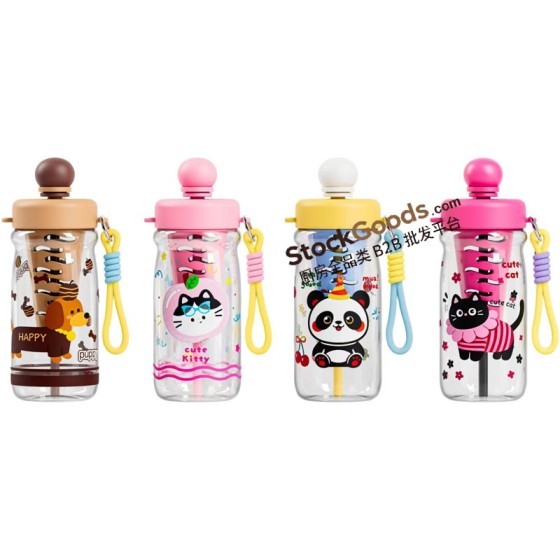 1000ml Cartoon Animal Infuser Straw Water Bottle Portable Plastic Cup